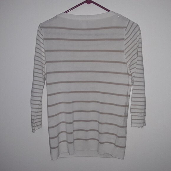 J. Crew junior medium beautiful cream w/tan stripes very lightweight sweater - Picture 3 of 6